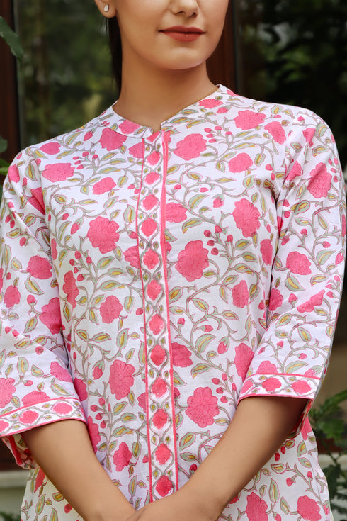 Cambric Cotton Kurta In Floral Block Print